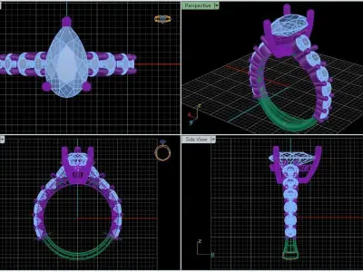 Engagement Ring With Pear and Round Diamond 3D model