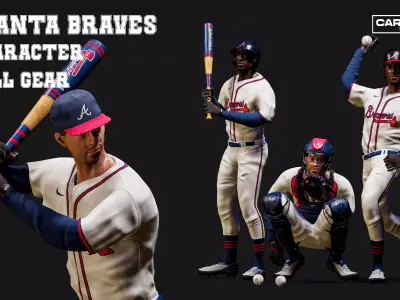 Atlanta Braves Character And Essential Baseball Equipment Low-poly 3D model