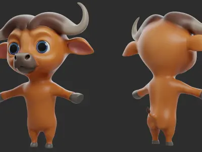 Buffalo Cartoon Low-poly 3D model