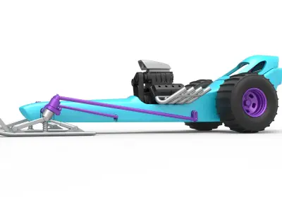 Front engine old school snow dragster Scale 1 to 25 3D print model