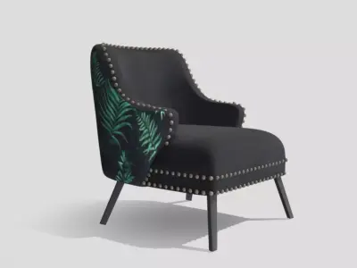 Contemporary armchair upholstered in black and stamped fabric 3D model