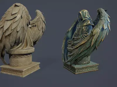 Monk Angel Statue PBR v2 Low-poly 3D model