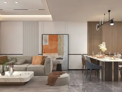 Modern Luxury Style Living Room and Dining Room 3D model