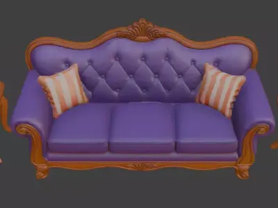 Disney style Cartoon Sofa Set with Side lamp 3D model
