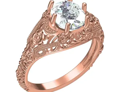 Single Round Diamond Filigree Art Deco Ring 3 3D print model