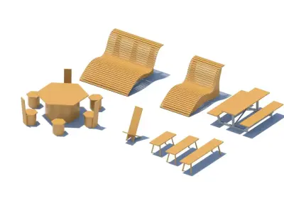 Simple exterior furniture set of seats  Free low-poly 3D model