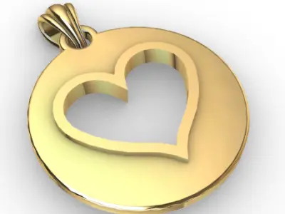 Heart playing card round pendant with bail  3D print model