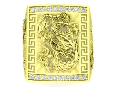 Luxury Chinese Dragon Signet Men Ring 3D Model 3820 3D print model