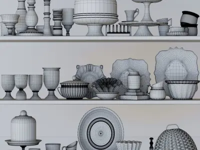 Set-141 dishes on shelf 3D model