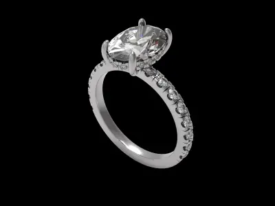 Engagement Ring with Oval and Hidden Halo 3D print model