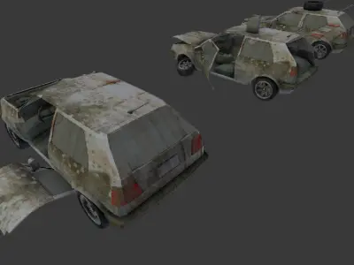 a broken car Post Apocalyptic Car Low-poly 3D model