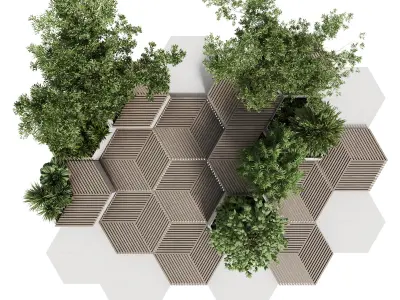 Urban Environment  Urban Furniture Green Benches Low-poly 3D model