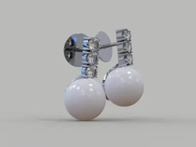 Earrings with pearls and diamonds 3D print model