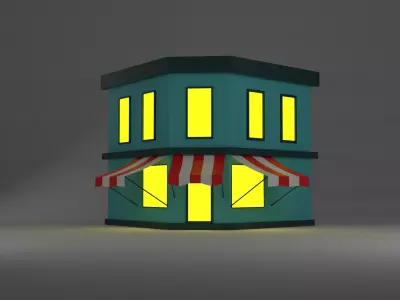 LowPolyCornerShopCafeStylizedGameReadyAsset Low-poly 3D model