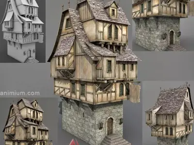 tavern medieval house Low-poly 3D model