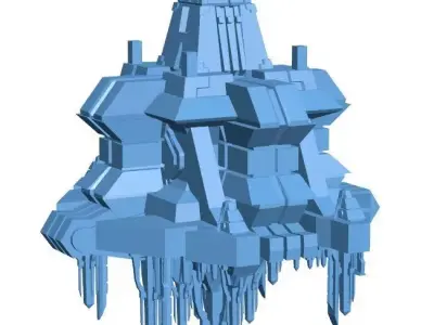 House model in space Low-poly 3D model