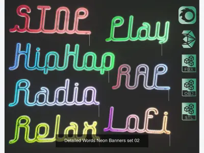 Detailed Words Neon Banners Nameplates PACK 3D Model Collection