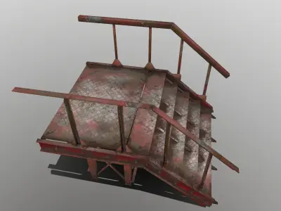 Stairs Low-poly 3D model staircase made of metal and wood Low-poly 3D model