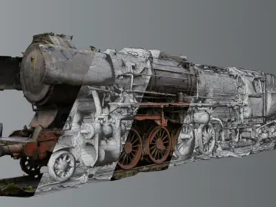Abandoned rusty steam locomotive 3D model