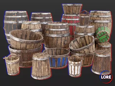 Medieval Containers Wooden Barrels 3D model