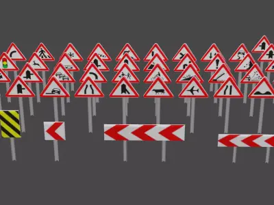 Street and traffic signs low-poly 3d models  Low-poly 3D model