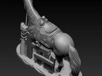 Western Horse Sculpture with Saddle and Rustic Fence  3D stl 3D print model