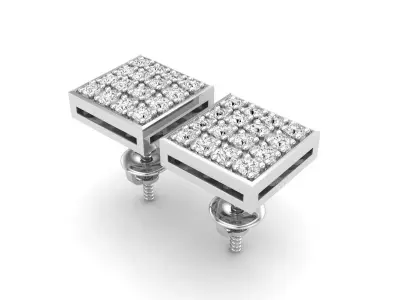 AV 494 Diamond Square Men Hip Hop Iced Stud Earrings 3D print model