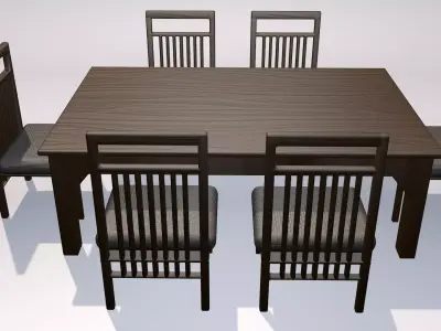 3d wooden dining table Low-poly 3D model