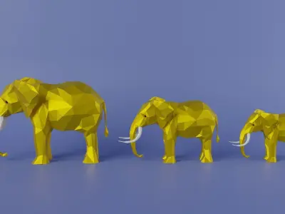 Gold Elephant Statue Low-poly 3D model