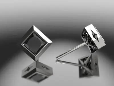 Luxury Square Stud Earrings 5mm gem with Secure  Screw 3D print model