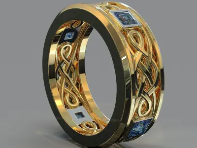 Two color gold ring with saphire 3D print model