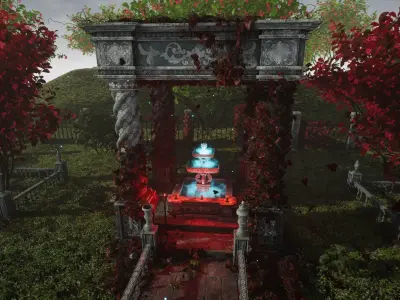 Garden of Youth UE5 Gazebo and Fountain modular asset pack Low-poly 3D model