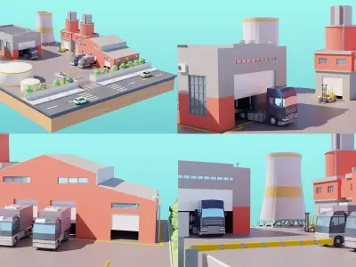 Low Poly Factory Warehouse Low-poly 3D model
