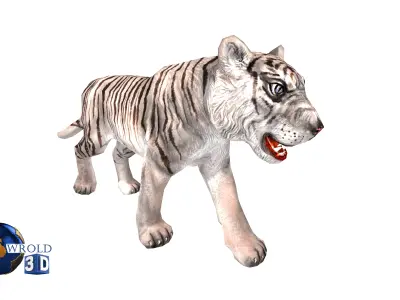 White Tiger Rigged Animated Lowpoly 3D Model Low-poly 3D model