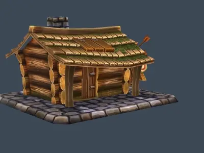 Cartoon Old Wooden Forest House Building Low-poly 3D model