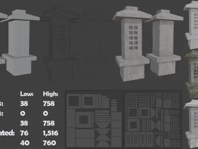 Pagoda Stone Statue Low-poly 3D model