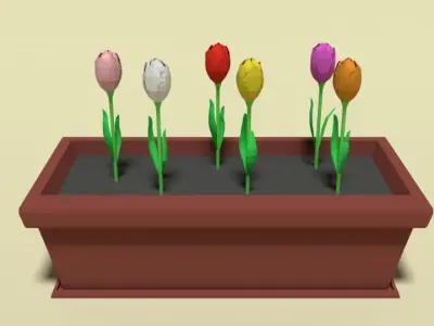 Low Poly Cartoon Tulips Flowers Low-poly 3D model