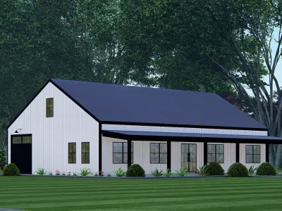 Contemporary Barndominium Home Design Combining Barn 3D model