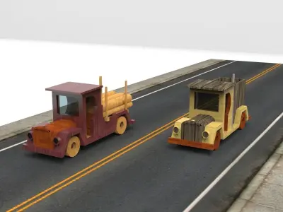 two-tracks jeep and truck Low-poly 3D model