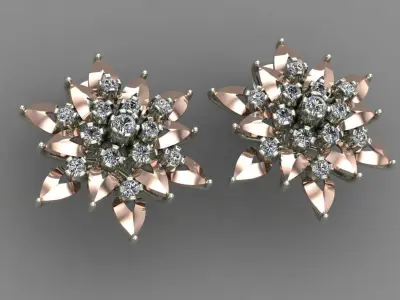  Rose Gold Diamond Earrings 3D Print Model 3D print model