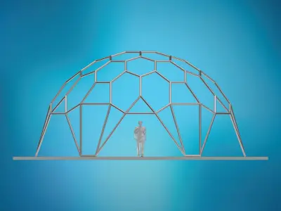 hexadome hexagonal dome with glass and wire frame structure 3D model