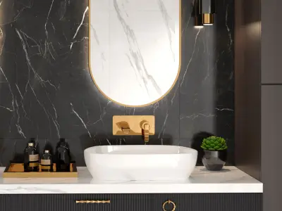 Black and White and gold Bathroom with multi texture 3D model