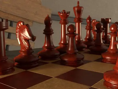 PBR Chess Set board with pieces Low-poly 3D model