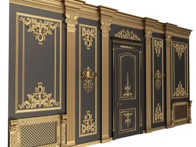 Boiserie Classic Wall with Mouldings 07 Black Low-poly 3D model