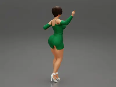 Sexy woman in long sleeve dress with short hair 3D print model