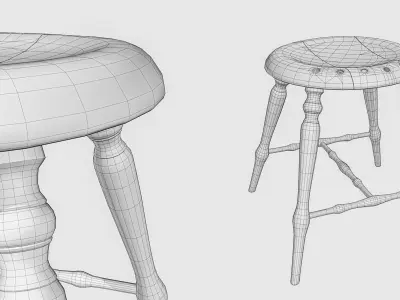 Finnish 1800s Handmade Wooden Stool Free 3D model