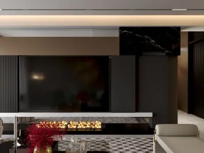 Luxury living room and dining room scene 3D model