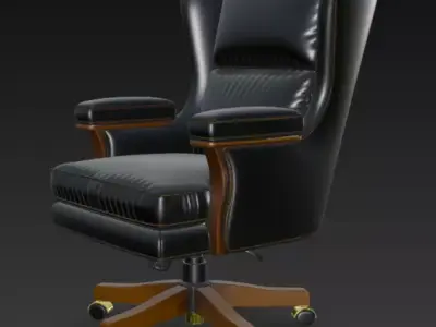 Luxury Executive Leather Office Chair Black and Wood 3D model