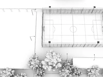 Stadium soccer field with grass and trees 3D model