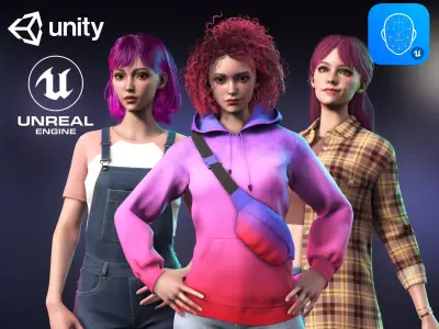 Casual Wear Girls Pack 2-Streetwear Realistic Stylized Character Low-poly 3D model